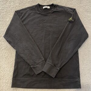 Stone Island Patch Sweatshirt Mens Small Black Garment Dyed Cotton Crewneck